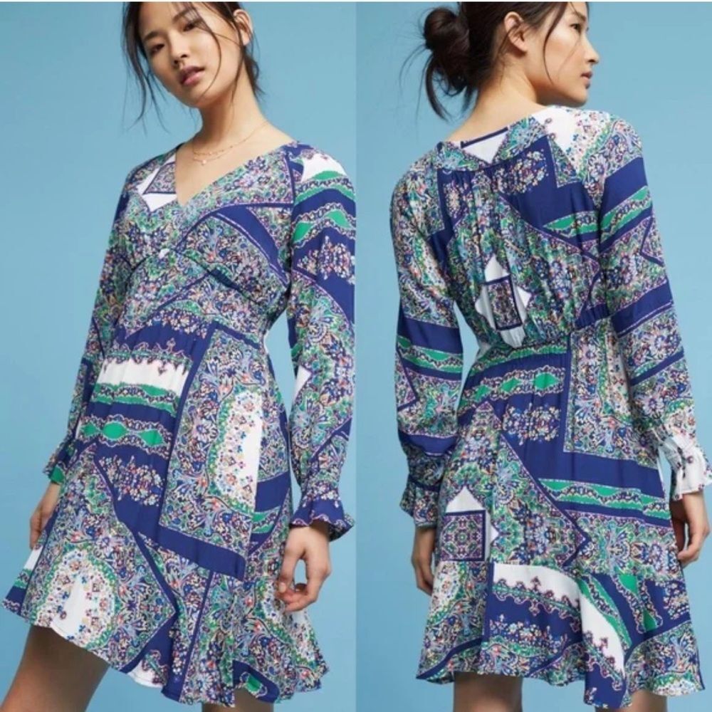 Anthropologie Maeve Monaco Dress in Blue Multicolor size L